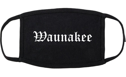 Waunakee Wisconsin WI Old English Cotton Face Mask Black