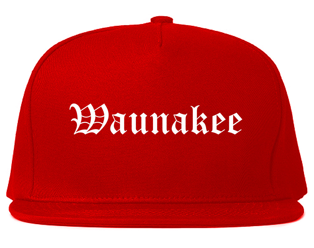 Waunakee Wisconsin WI Old English Mens Snapback Hat Red