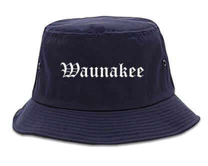 Waunakee Wisconsin WI Old English Mens Bucket Hat Navy Blue