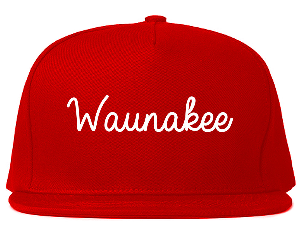 Waunakee Wisconsin WI Script Mens Snapback Hat Red