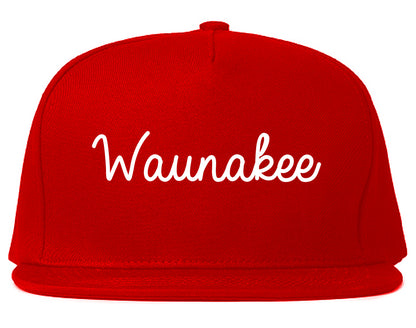 Waunakee Wisconsin WI Script Mens Snapback Hat Red