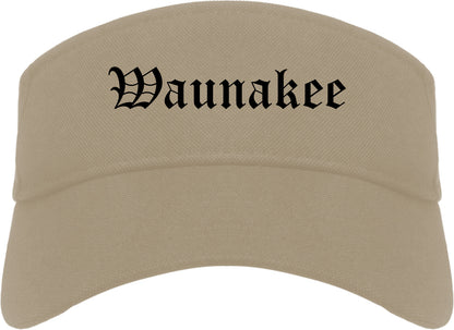 Waunakee Wisconsin WI Old English Mens Visor Cap Hat Khaki
