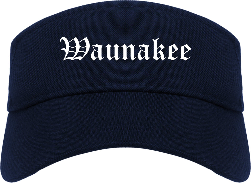 Waunakee Wisconsin WI Old English Mens Visor Cap Hat Navy Blue