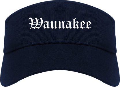 Waunakee Wisconsin WI Old English Mens Visor Cap Hat Navy Blue