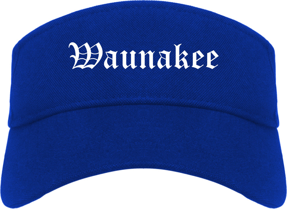 Waunakee Wisconsin WI Old English Mens Visor Cap Hat Royal Blue