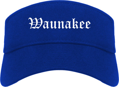 Waunakee Wisconsin WI Old English Mens Visor Cap Hat Royal Blue