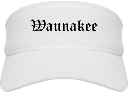 Waunakee Wisconsin WI Old English Mens Visor Cap Hat White