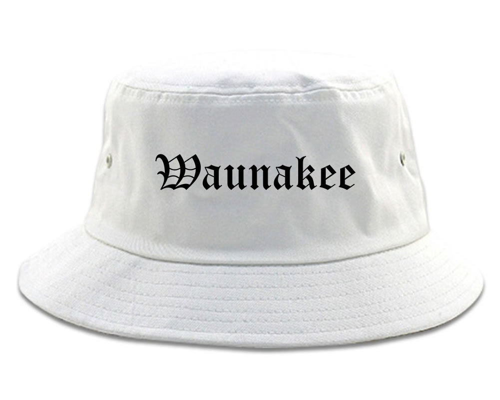 Waunakee Wisconsin WI Old English Mens Bucket Hat White