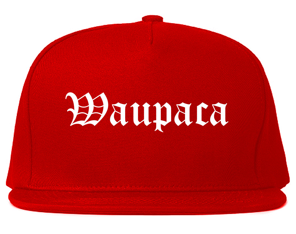 Waupaca Wisconsin WI Old English Mens Snapback Hat Red