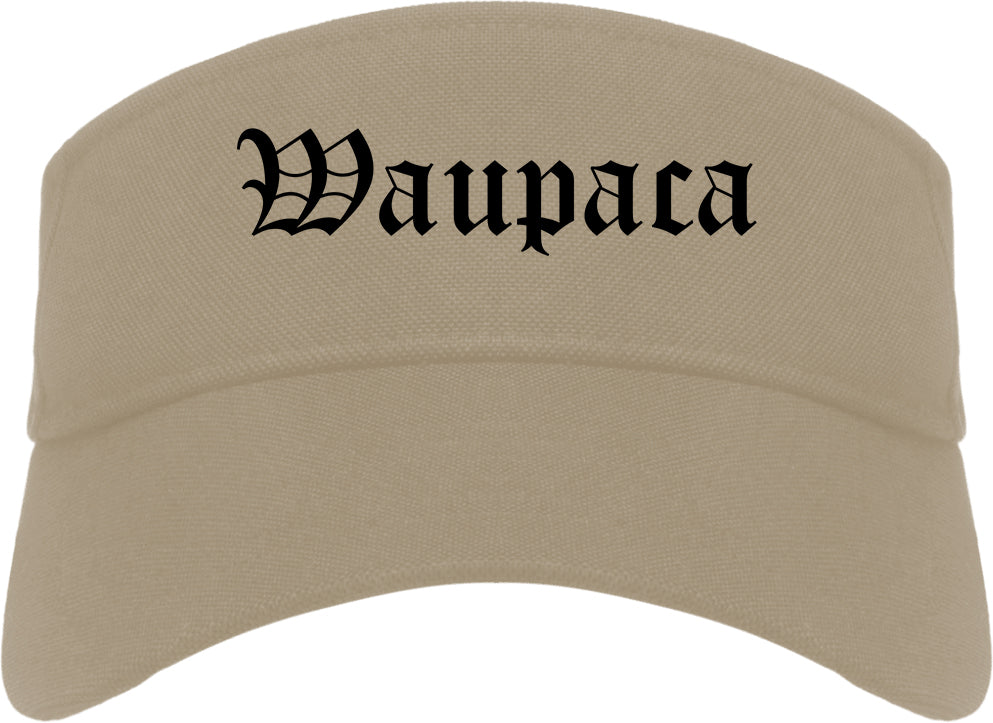Waupaca Wisconsin WI Old English Mens Visor Cap Hat Khaki