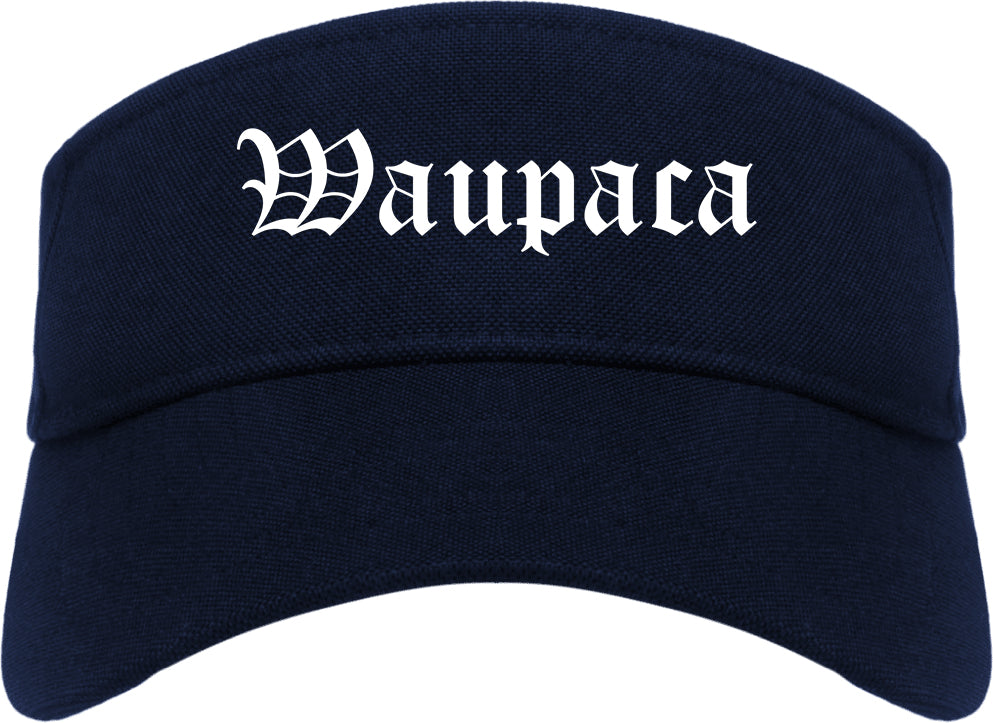 Waupaca Wisconsin WI Old English Mens Visor Cap Hat Navy Blue