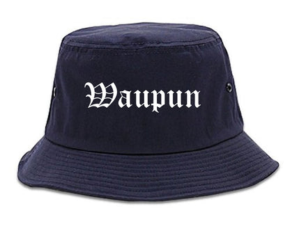 Waupun Wisconsin WI Old English Mens Bucket Hat Navy Blue