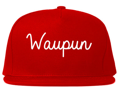 Waupun Wisconsin WI Script Mens Snapback Hat Red