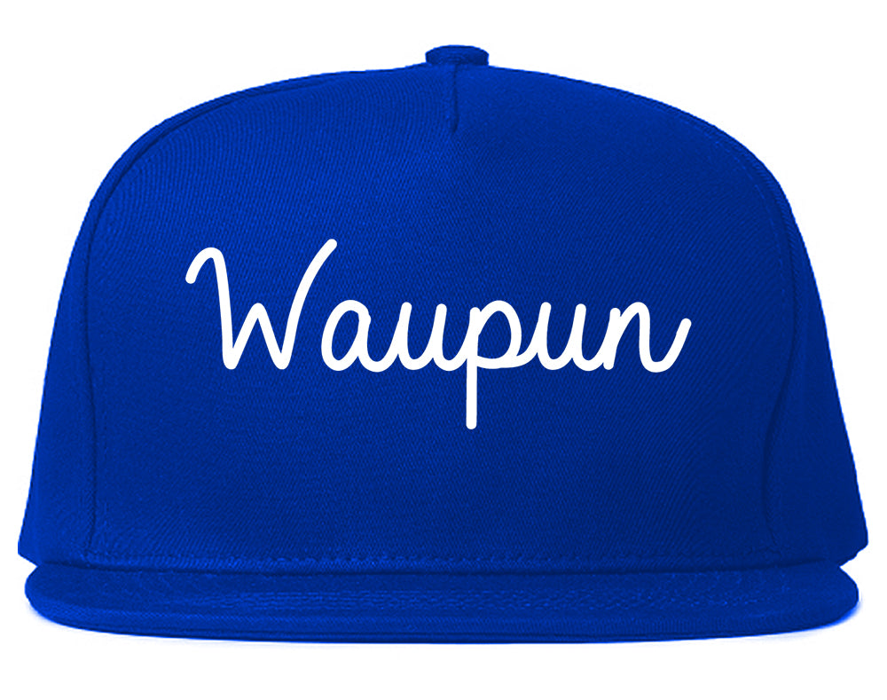 Waupun Wisconsin WI Script Mens Snapback Hat Royal Blue