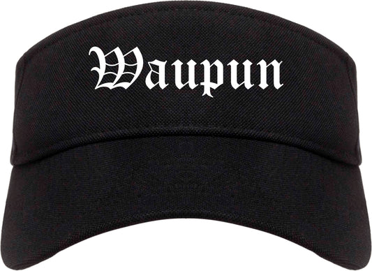 Waupun Wisconsin WI Old English Mens Visor Cap Hat Black