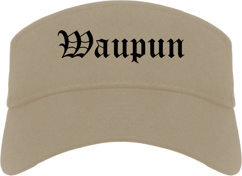 Waupun Wisconsin WI Old English Mens Visor Cap Hat Khaki