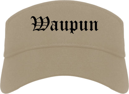 Waupun Wisconsin WI Old English Mens Visor Cap Hat Khaki