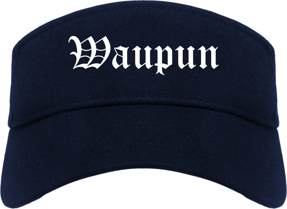Waupun Wisconsin WI Old English Mens Visor Cap Hat Navy Blue