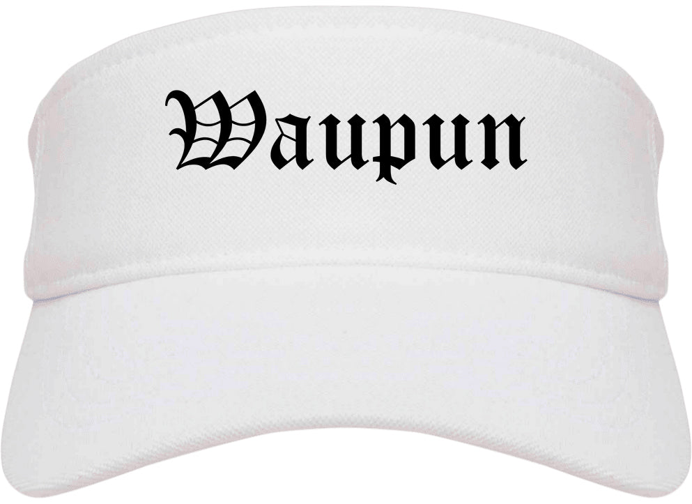 Waupun Wisconsin WI Old English Mens Visor Cap Hat White