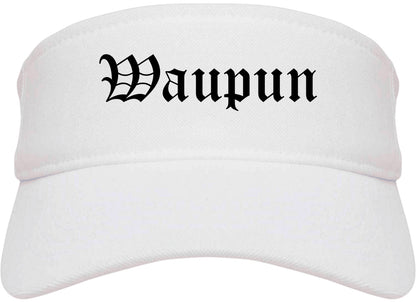 Waupun Wisconsin WI Old English Mens Visor Cap Hat White