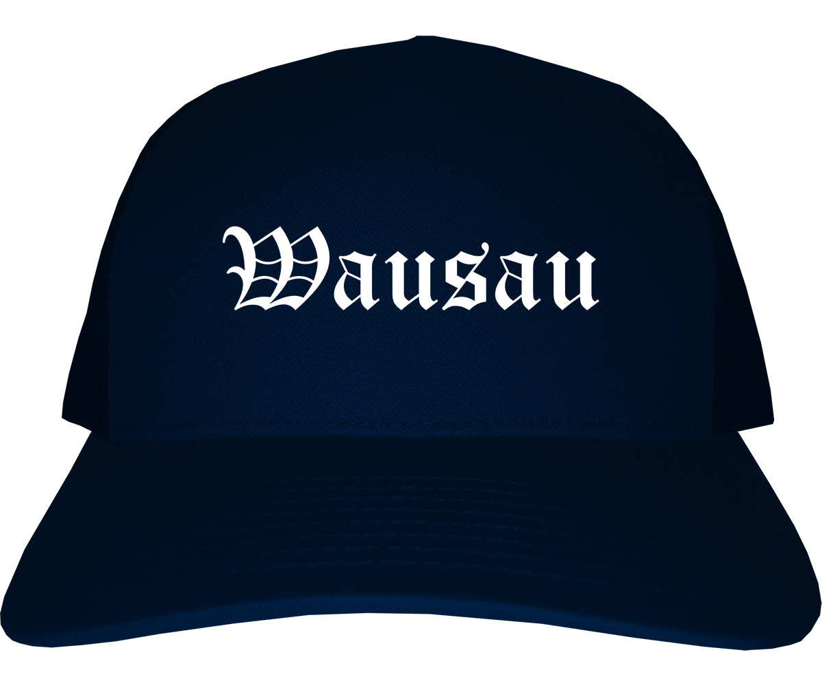 Wausau Wisconsin WI Old English Mens Trucker Hat Cap Navy Blue