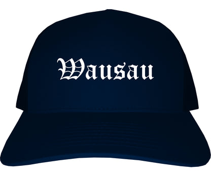 Wausau Wisconsin WI Old English Mens Trucker Hat Cap Navy Blue