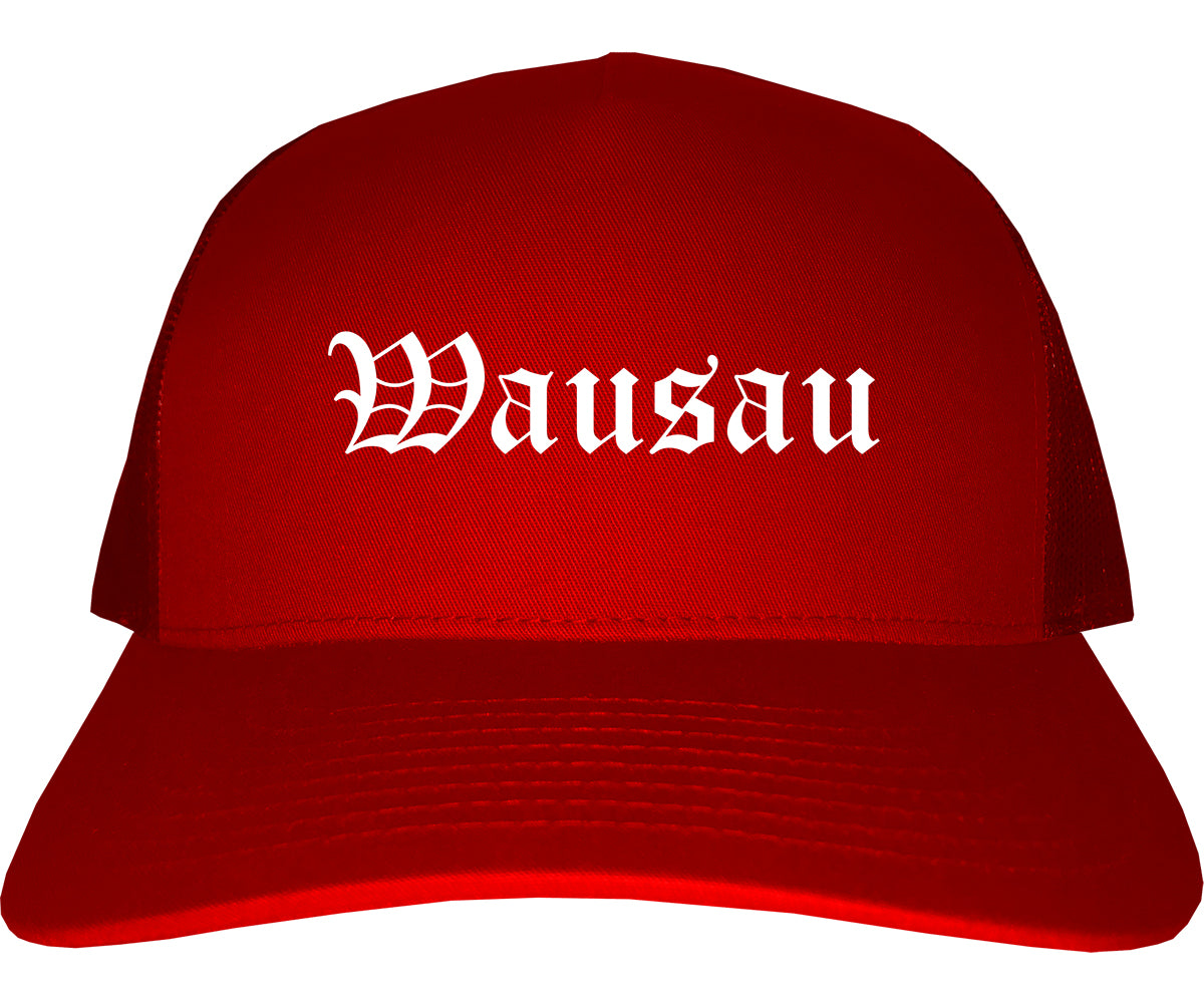 Wausau Wisconsin WI Old English Mens Trucker Hat Cap Red
