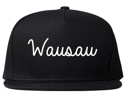 Wausau Wisconsin WI Script Mens Snapback Hat Black