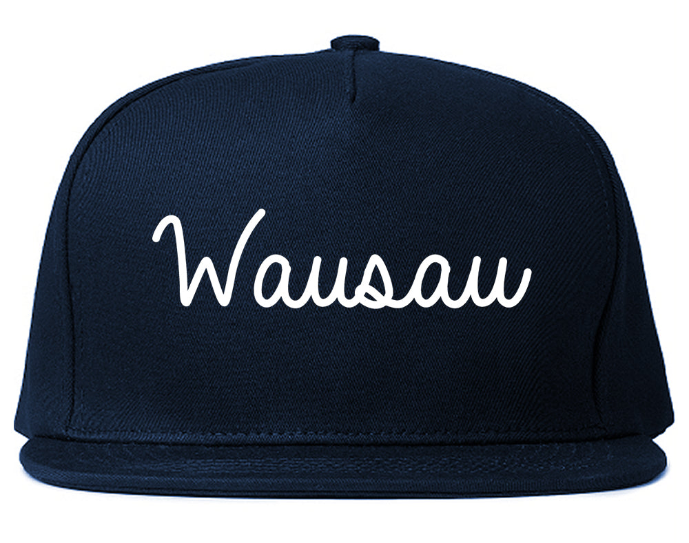 Wausau Wisconsin WI Script Mens Snapback Hat Navy Blue