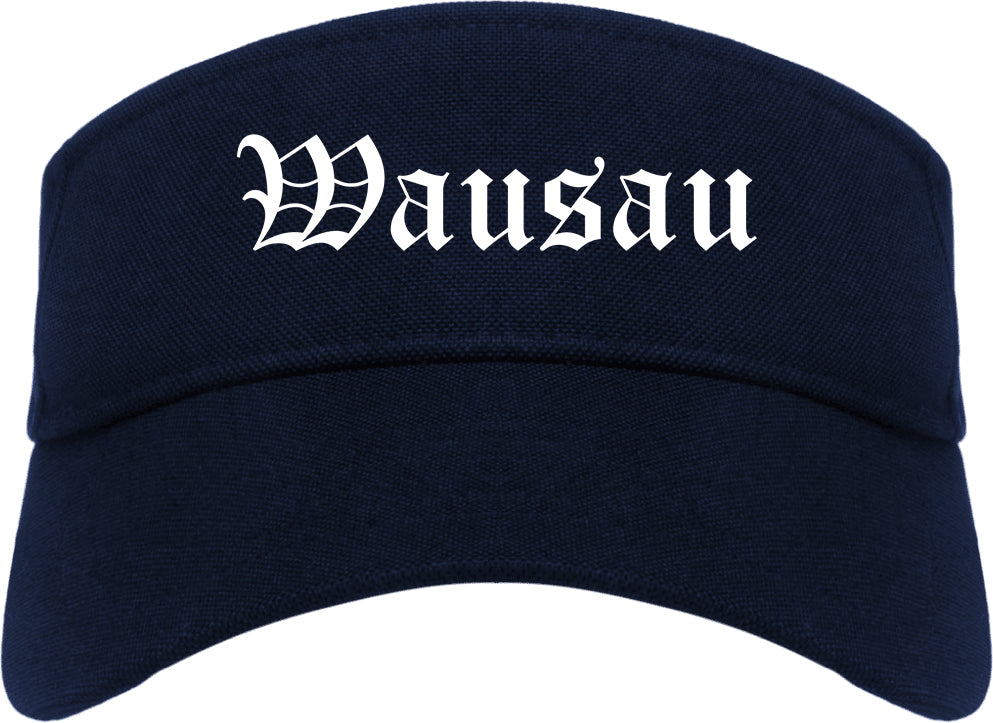 Wausau Wisconsin WI Old English Mens Visor Cap Hat Navy Blue