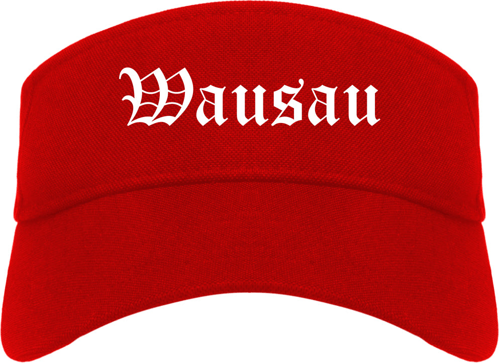 Wausau Wisconsin WI Old English Mens Visor Cap Hat Red