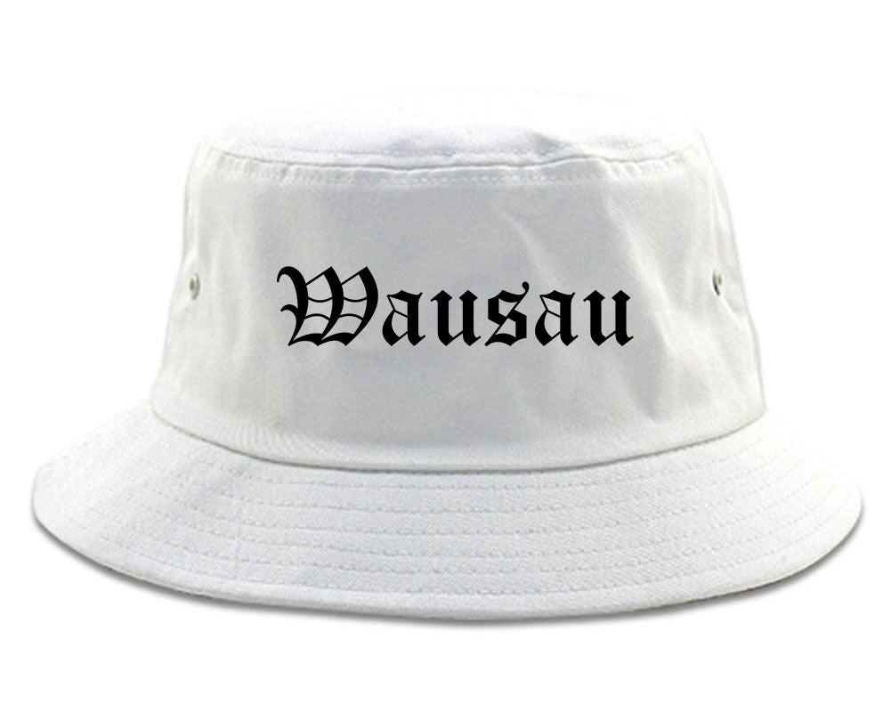 Wausau Wisconsin WI Old English Mens Bucket Hat White