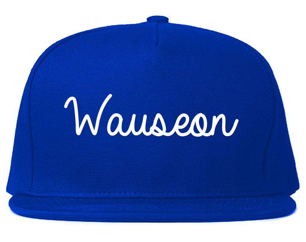 Wauseon Ohio OH Script Mens Snapback Hat Royal Blue