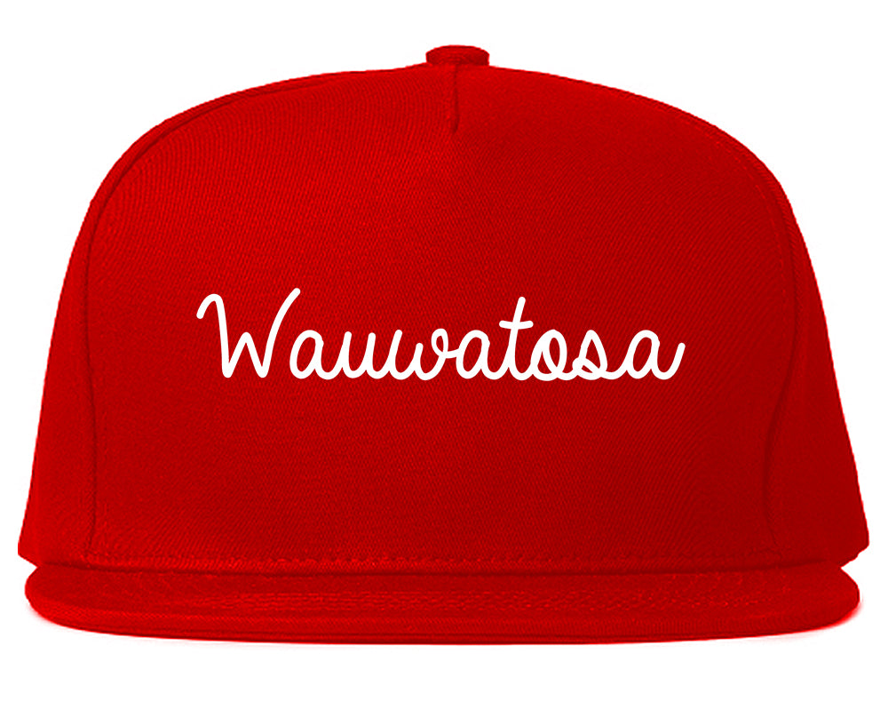 Wauwatosa Wisconsin WI Script Mens Snapback Hat Red
