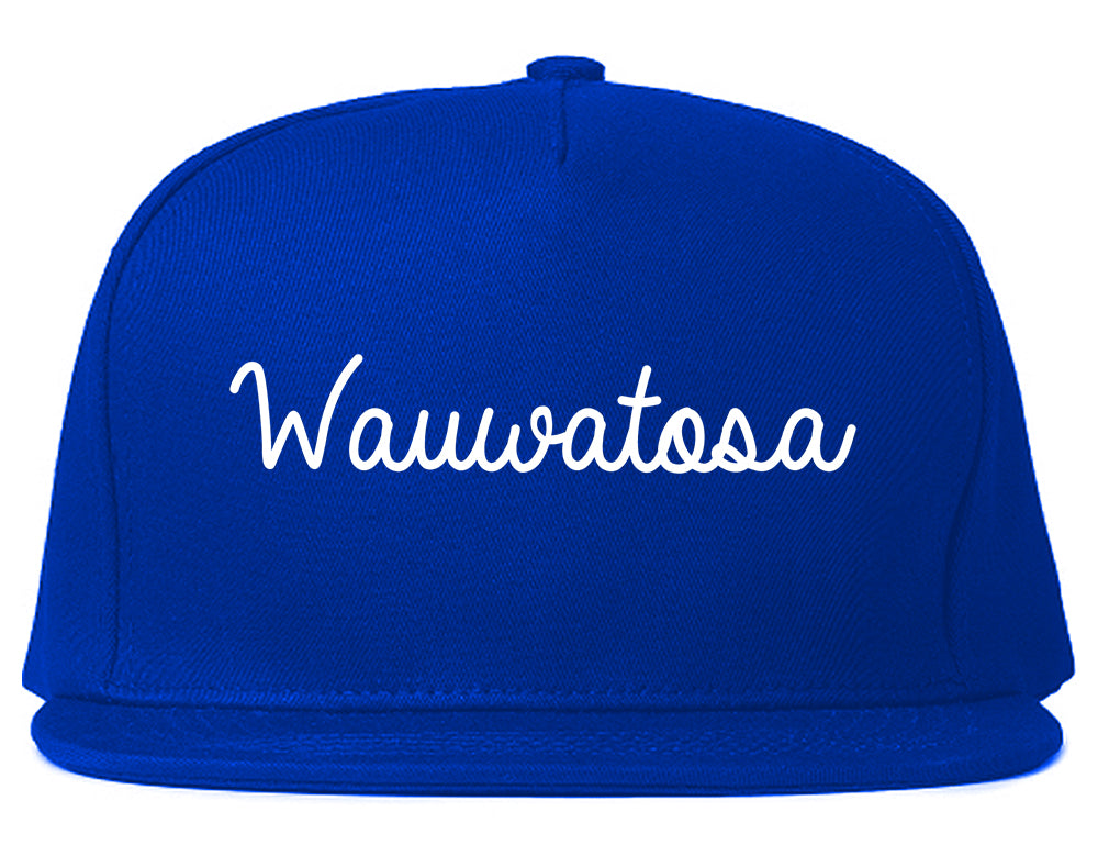 Wauwatosa Wisconsin WI Script Mens Snapback Hat Royal Blue
