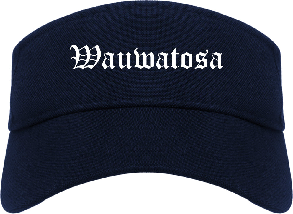 Wauwatosa Wisconsin WI Old English Mens Visor Cap Hat Navy Blue