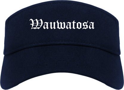 Wauwatosa Wisconsin WI Old English Mens Visor Cap Hat Navy Blue