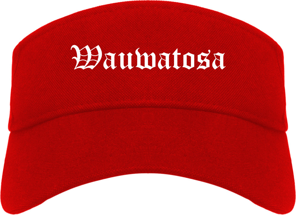 Wauwatosa Wisconsin WI Old English Mens Visor Cap Hat Red
