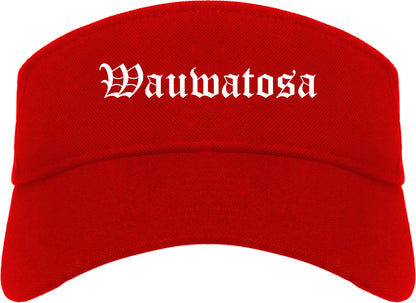Wauwatosa Wisconsin WI Old English Mens Visor Cap Hat Red