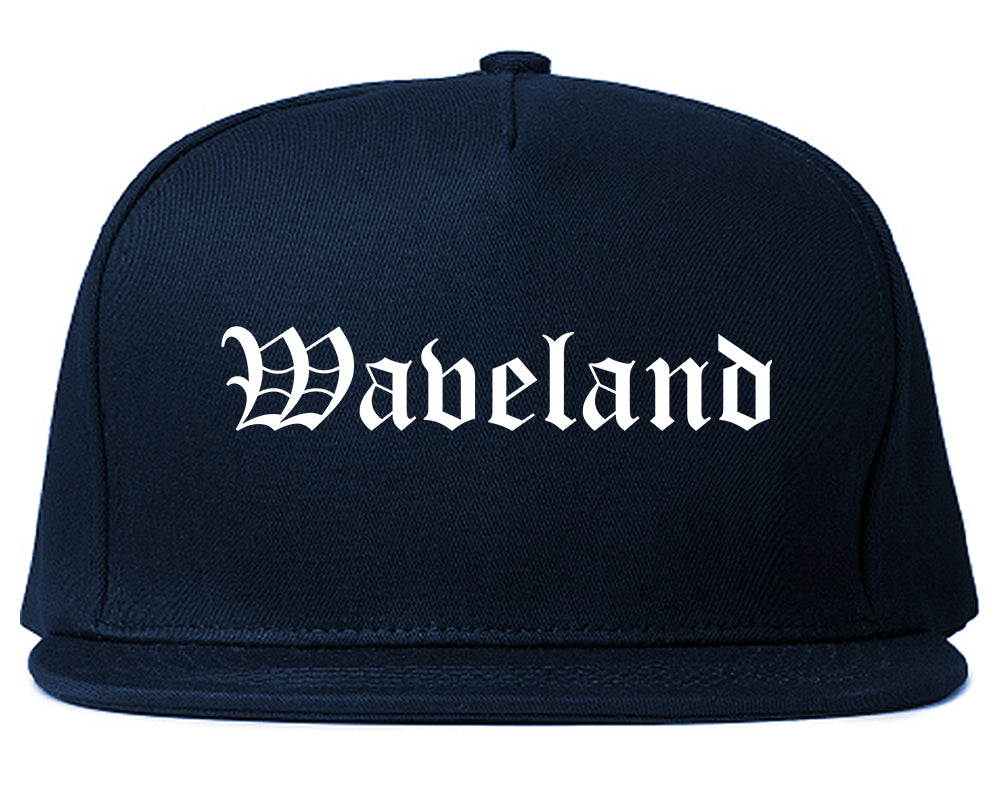 Waveland Mississippi MS Old English Mens Snapback Hat Navy Blue