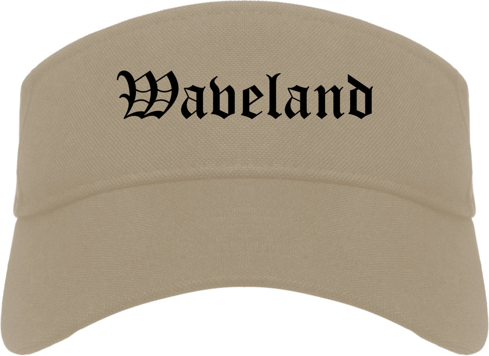 Waveland Mississippi MS Old English Mens Visor Cap Hat Khaki