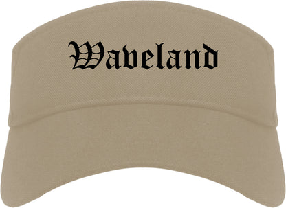 Waveland Mississippi MS Old English Mens Visor Cap Hat Khaki