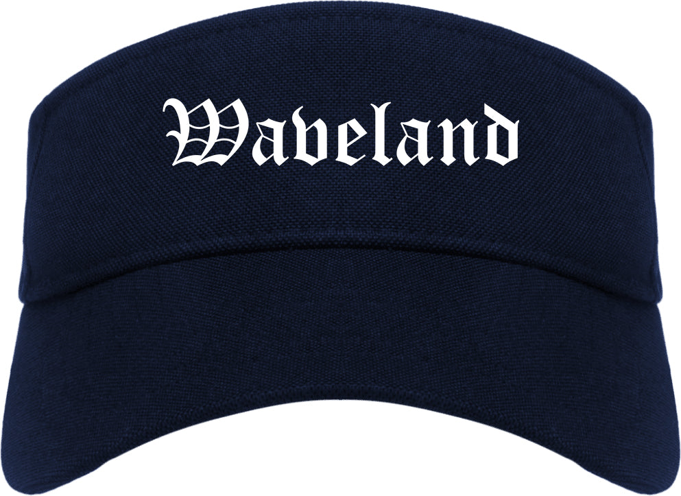 Waveland Mississippi MS Old English Mens Visor Cap Hat Navy Blue