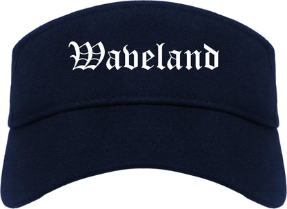 Waveland Mississippi MS Old English Mens Visor Cap Hat Navy Blue