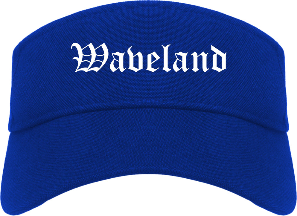 Waveland Mississippi MS Old English Mens Visor Cap Hat Royal Blue