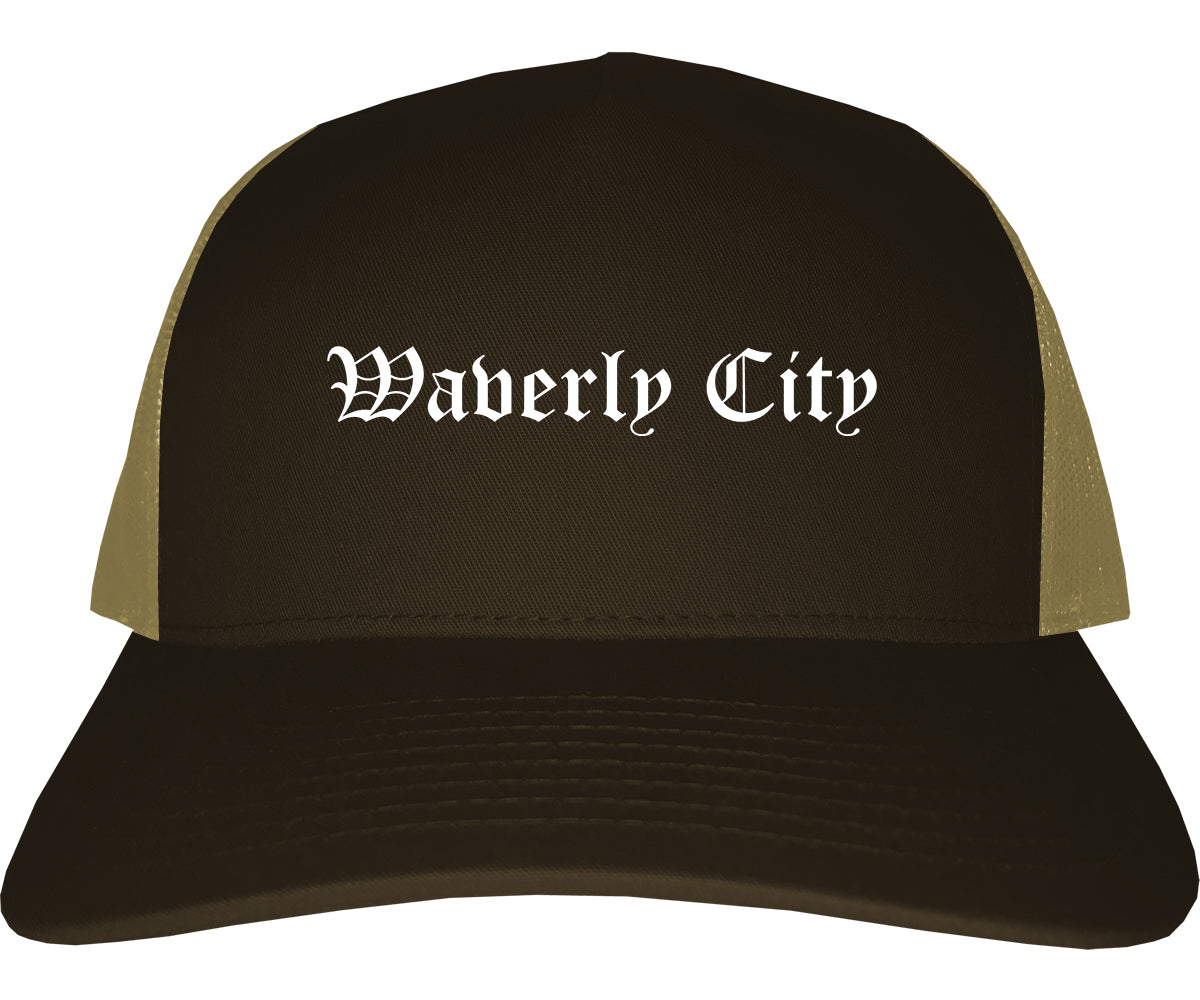 Waverly City Ohio OH Old English Mens Trucker Hat Cap Brown