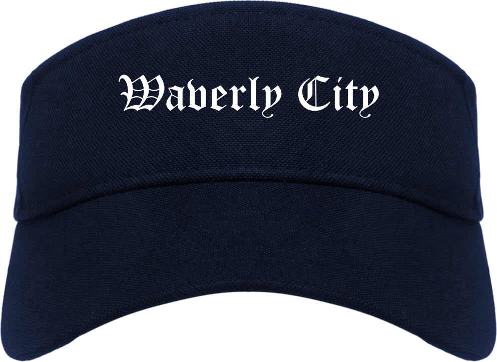 Waverly City Ohio OH Old English Mens Visor Cap Hat Navy Blue