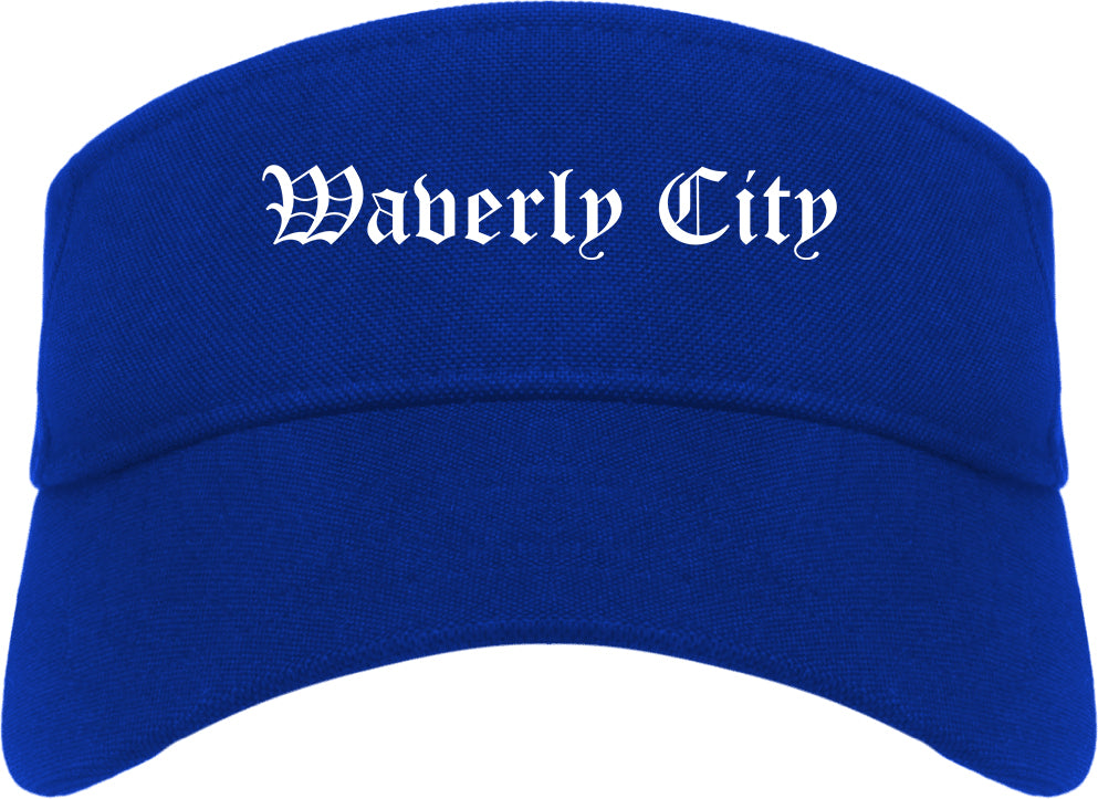Waverly City Ohio OH Old English Mens Visor Cap Hat Royal Blue