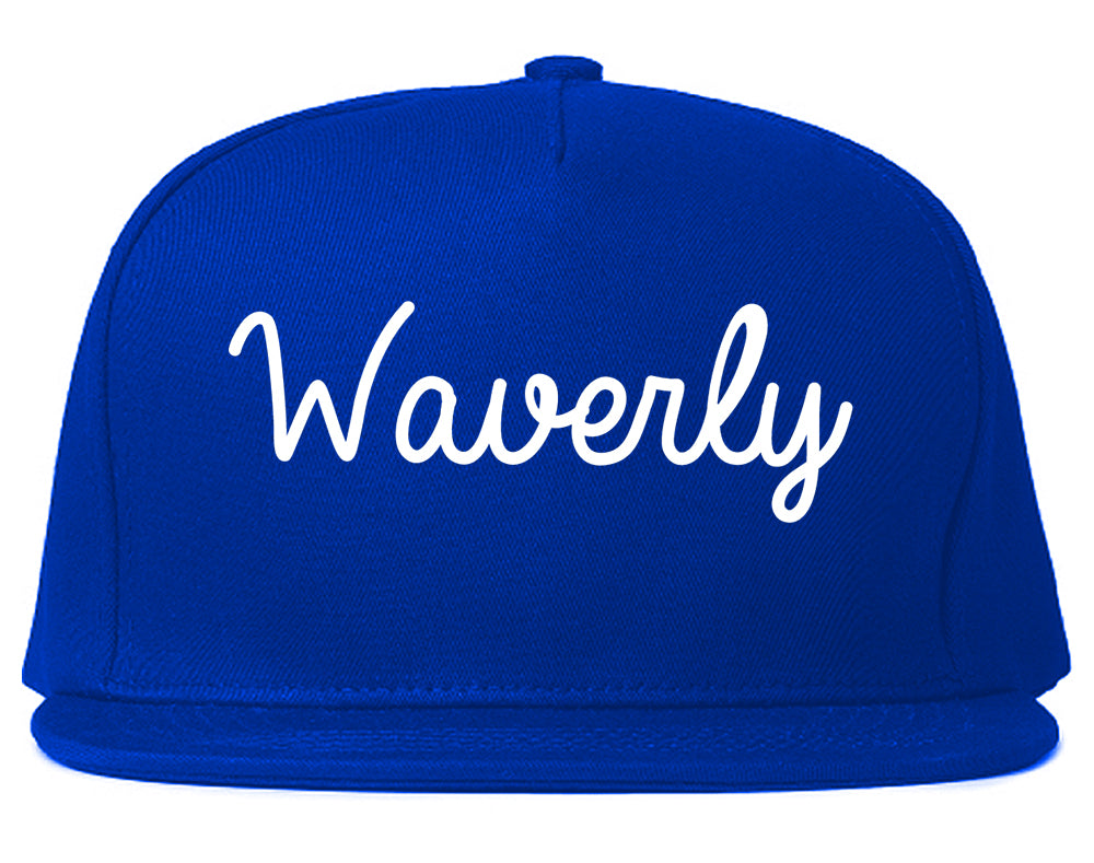 Waverly Iowa IA Script Mens Snapback Hat Royal Blue