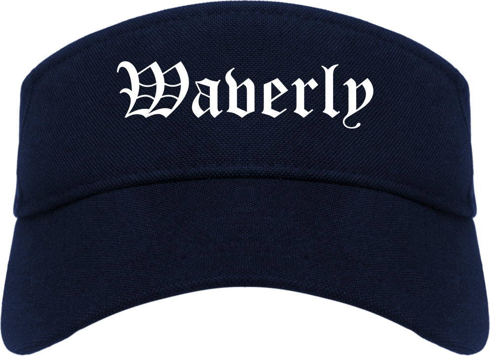 Waverly Iowa IA Old English Mens Visor Cap Hat Navy Blue